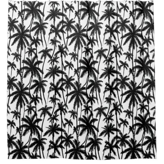 Chick Black + White Palm Tree Patroon Douchegordijn (Voorkant)