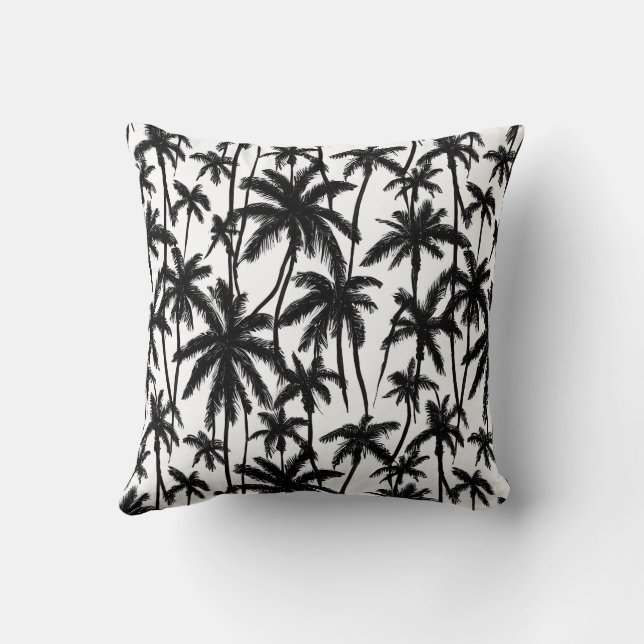 Chick Black + White Palm Tree Patroon Kussen (Achterkant)