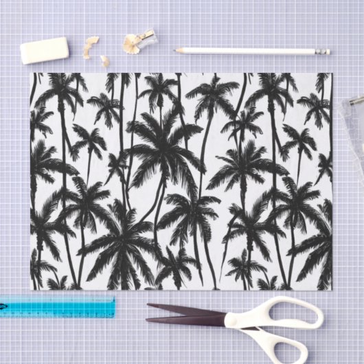 Chick Black + White Palm Tree Patroon Tissuepapier (Craft)