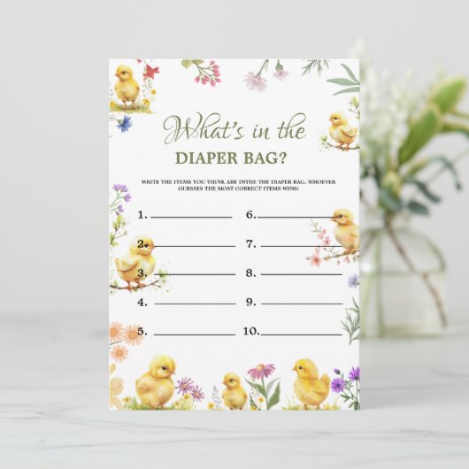 Chick Boerderij wat in de tas Baby shower spel Kaa Kaart (Staand voorkant)