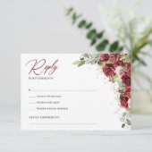 Chick borgundy rozen groene eucalyptus rsvp kaart (Staand voorkant)