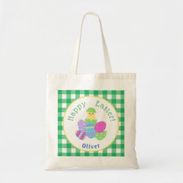 Chick Colored Eggs Green Check Easter Hunt Kids  Tote Bag