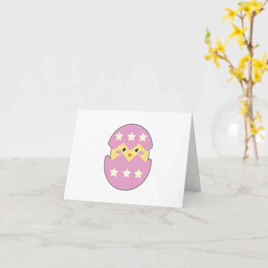 Chick Coming Uit Paarse Ei BLANK Kaart (Gele Bloem)