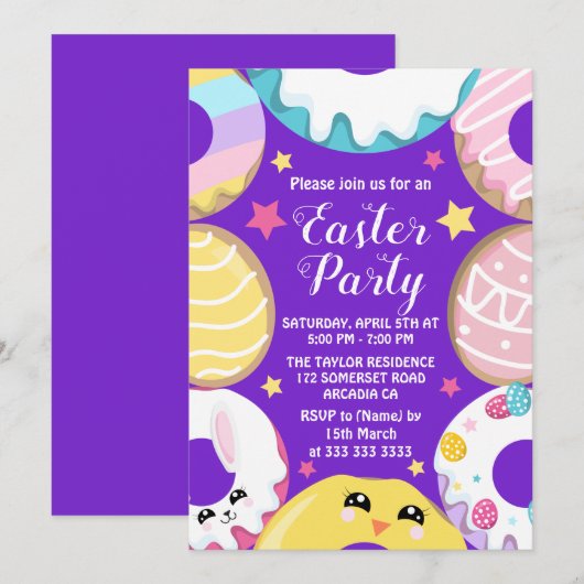 Chick Egg Bunny Easter Donut Cookie Easter Party Kaart (Voorkant / Achterkant)