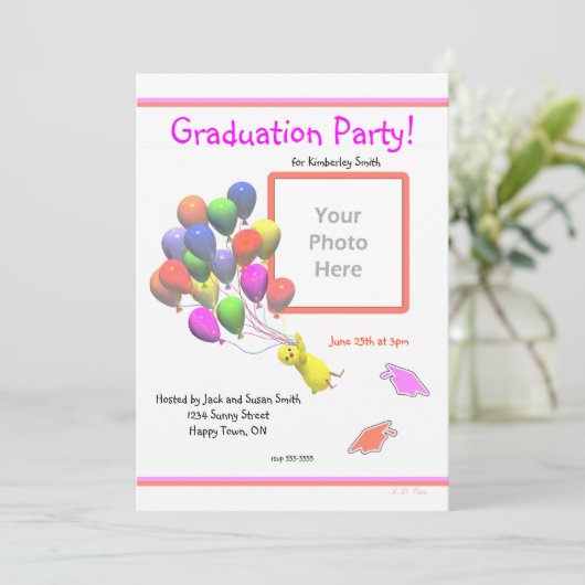 Chick en ballonnen Kleuterschool Foto Afstuderen Kaart (Staand voorkant)