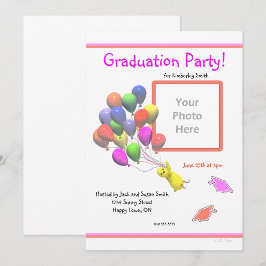 Chick en ballonnen Kleuterschool Foto Afstuderen Kaart (Voorkant / Achterkant)