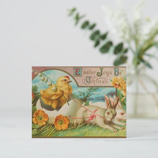  chick en bunny paasgroet briefkaart (Staand voorkant)