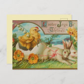  chick en bunny paasgroet briefkaart (Voorkant / Achterkant)