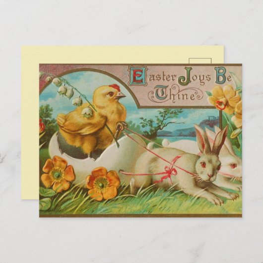  chick en bunny paasgroet briefkaart (Voorkant / Achterkant)