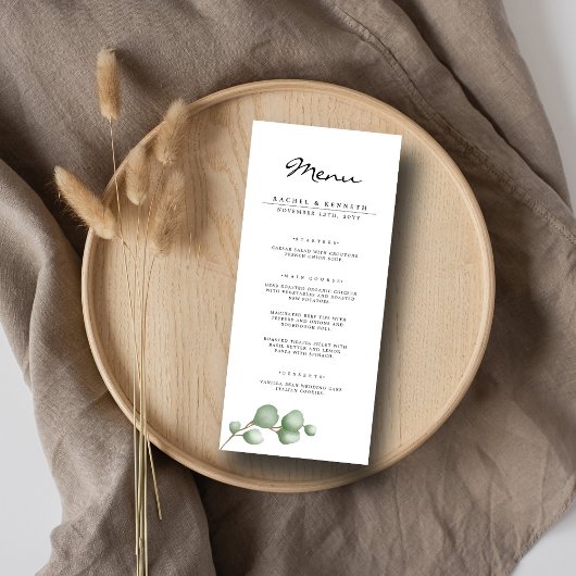 Chick eucalyptus zwart & wit minimalistische bruil menu