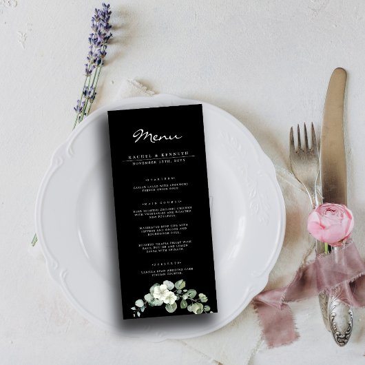 Chick eucalyptus zwart & wit minimalistische bruil menu