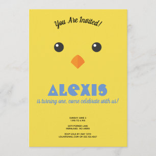 Chick Face Birthday Party Photo Invite Kaart