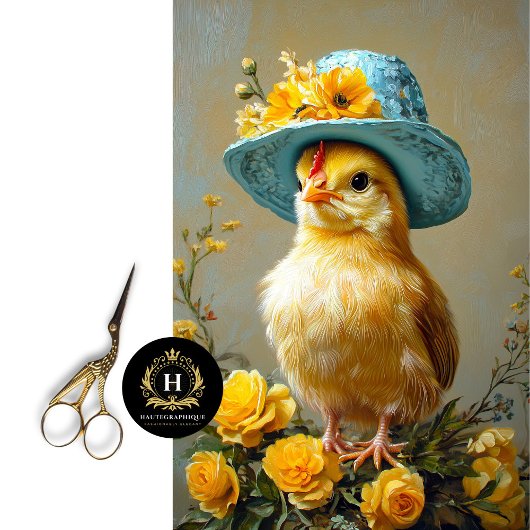 Chick in Blue Floral Pet Spring Crafts Decoupage Tissuepapier