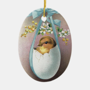Chick in Dangling Eggshell Pasen Keramisch Ornament