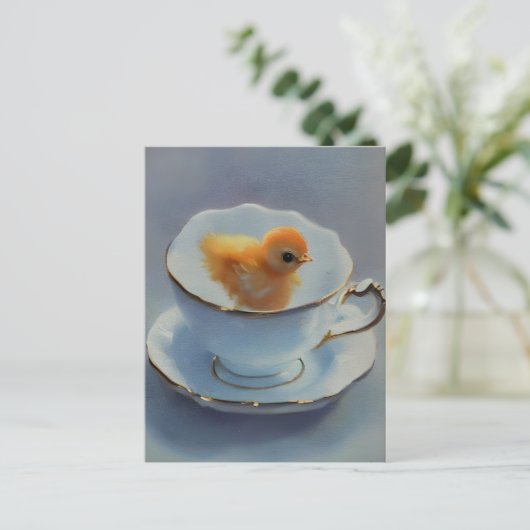 Chick in een theekopje briefkaart (Staand voorkant)