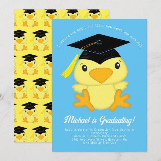 Chick Kind Kindergarten Elementary Graduation Part Kaart (Voorkant / Achterkant)