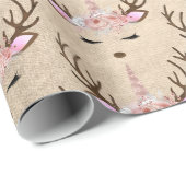 Chick koper roos goud eenhoorn rendierpatroon cadeaupapier (Rol Hoek)