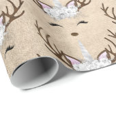 Chick koper roos goud eenhoorn rendierpatroon cadeaupapier (Rol Hoek)