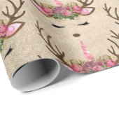 Chick koper roos goud eenhoorn rendierpatroon cadeaupapier (Rol Hoek)