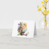Chick met witte en paarse bloemen BLANK Kaart (Gele Bloem)