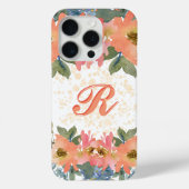 Chick Modern Peach Waterverf Floral Monogram R Case-Mate iPhone Case (Achterkant)