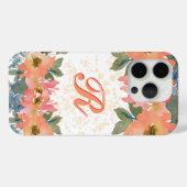 Chick Modern Peach Waterverf Floral Monogram R Case-Mate iPhone Case (Achterkant (horizontaal))
