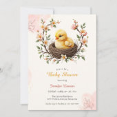 Chick Nest Roze Bloemenkrans Paas Baby shower Kaart (Voorkant)