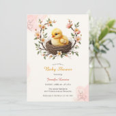 Chick Nest Roze Bloemenkrans Paas Baby shower Kaart (Staand voorkant)