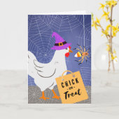 Chick of Treat Funny Halloween met Chicken Spider Kaart (Gele Bloem)