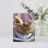 Chick op een  theekopje briefkaart (Staand voorkant)
