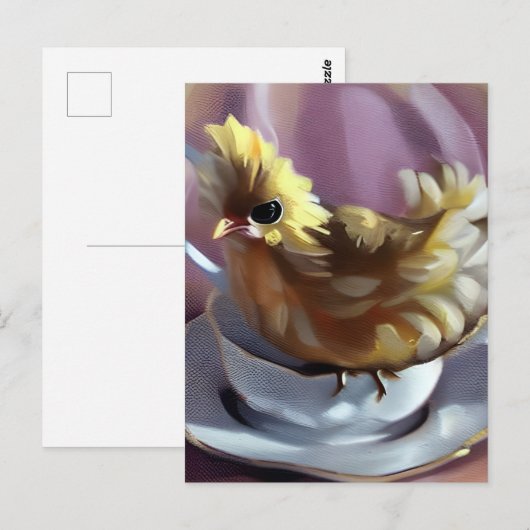 Chick op een  theekopje briefkaart (Voorkant / Achterkant)