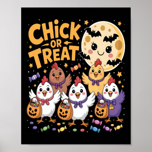 Chick Or Treat Halloween Maan Kip Fun Poster (Voorkant)