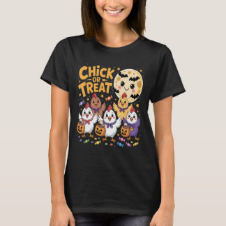 Chick Or Treat Halloween Maan Kip Fun  T-shirt