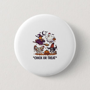 Chick Or Treat Haloween Kippen Heks Geest Pomp Ronde Button 5,7 Cm