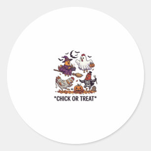 Chick Or Treat Haloween Kippen Heks Geest Pomp Ronde Sticker
