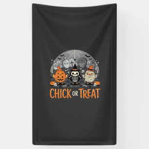 Chick or Treat Schattig Halloween Kerkhof Design_1 Spandoek