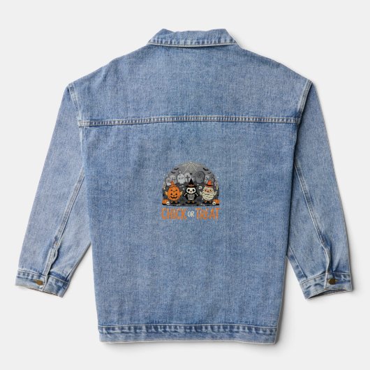 Chick or Treat Schattig Halloween Kerkhof Ontwerp_ Denim Jacket (Achterkant)