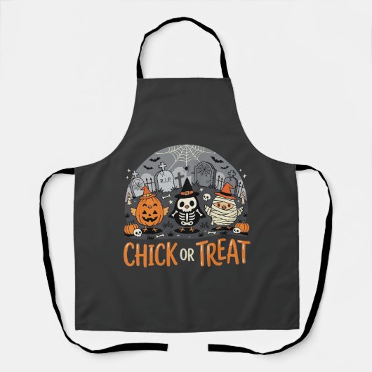 Chick or Treat Schattig Halloween Kerkhof Ontwerp_ Schort (Voorkant)