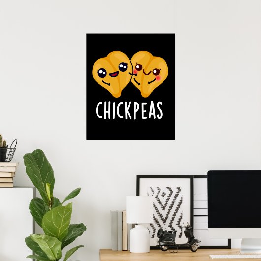 Chick Peas Funny Food Pun Dark BG Poster (Thuiskantoor)