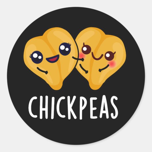 Chick Peas Funny Food Pun Dark BG Ronde Sticker (Voorkant)