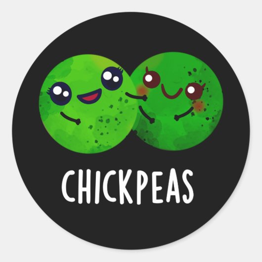 Chick Peas Funny Girl Pea Pun Dark BG Ronde Sticker (Voorkant)