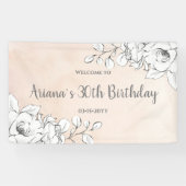 Chick Pink Modern White Floral Birthday Welkom Spandoek (Horizontaal)