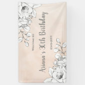 Chick Pink Modern White Floral Birthday Welkom Spandoek (Verticaal)