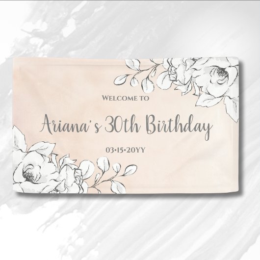 Chick Pink Modern White Floral Birthday Welkom Spandoek
