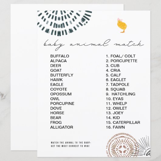 Chick roze Baby shower Animal Match Game (Voorkant / Achterkant)