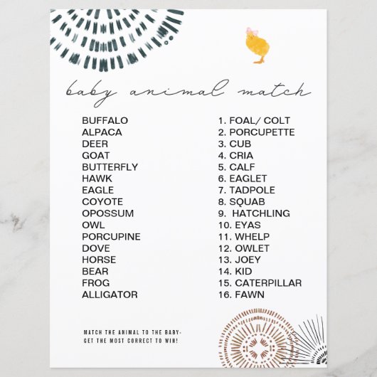 Chick roze Baby shower Animal Match Game (Voorkant)