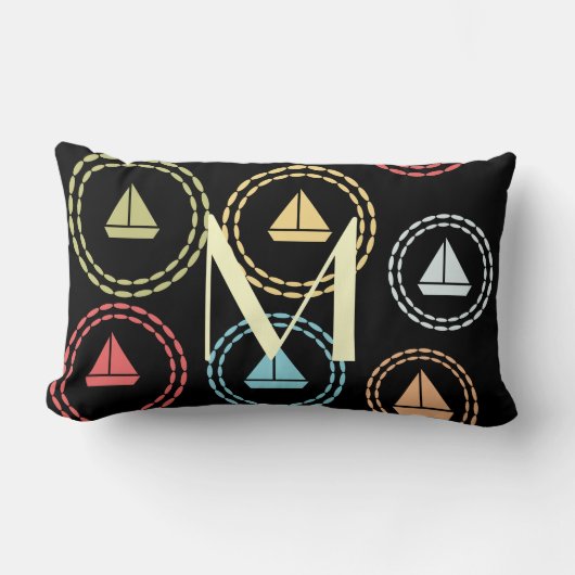 Chick Sailor Fun Sail Boat Pattern Monogram Kussen (Voorkant)