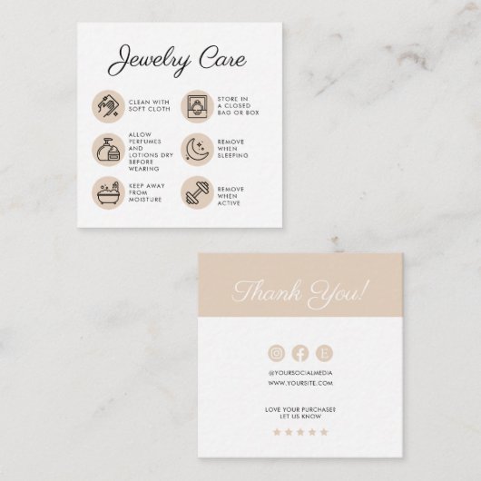 Chick Sieraden Care Instructies Business Bedankt Informatiekaartje (Voorkant / Achterkant)
