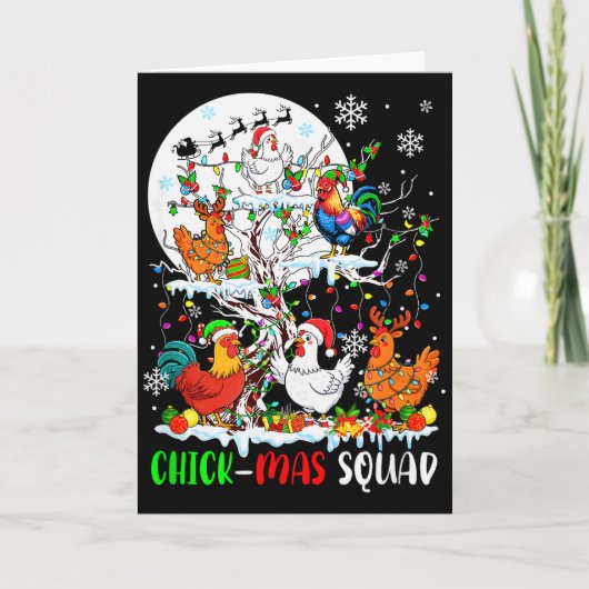 Chick Squad Xmas Group Santa Elf Chickens On Tree  Kaart (Voorkant)