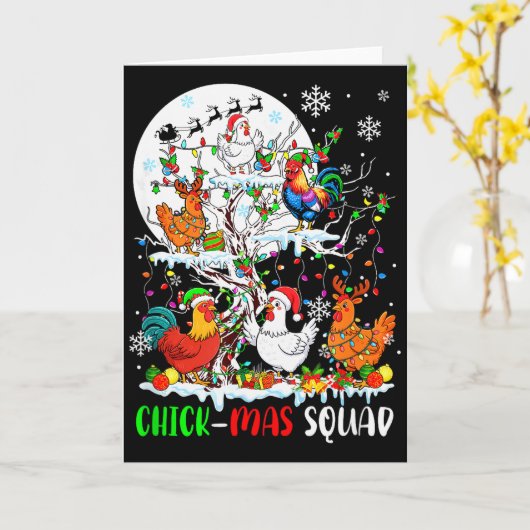 Chick Squad Xmas Group Santa Elf Chickens On Tree  Kaart (Gele Bloem)